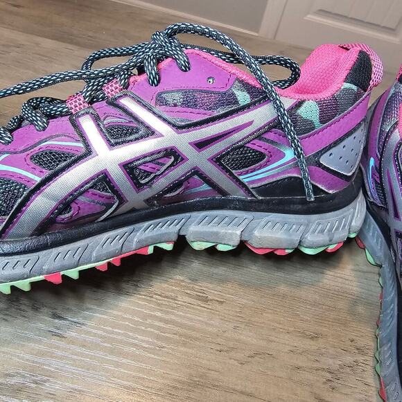 Asics GEL Scram 3 Sneakers Womens Sz 7 Purple Black Lace Up Leather T6K7Q Trail - Picture 4 of 9